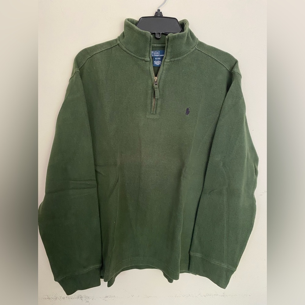 Boys Polo Ralph Lauren Green Zip Collar Sweater Size XL